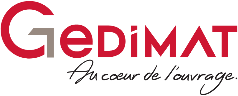 Logo Gedimat partenaire de polo-maçonnerie à Auch, avec slogan Au cœur de l’ouvrage
